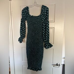 Petal & Pup Dark Green Polka Dot Long Sleeve Dress